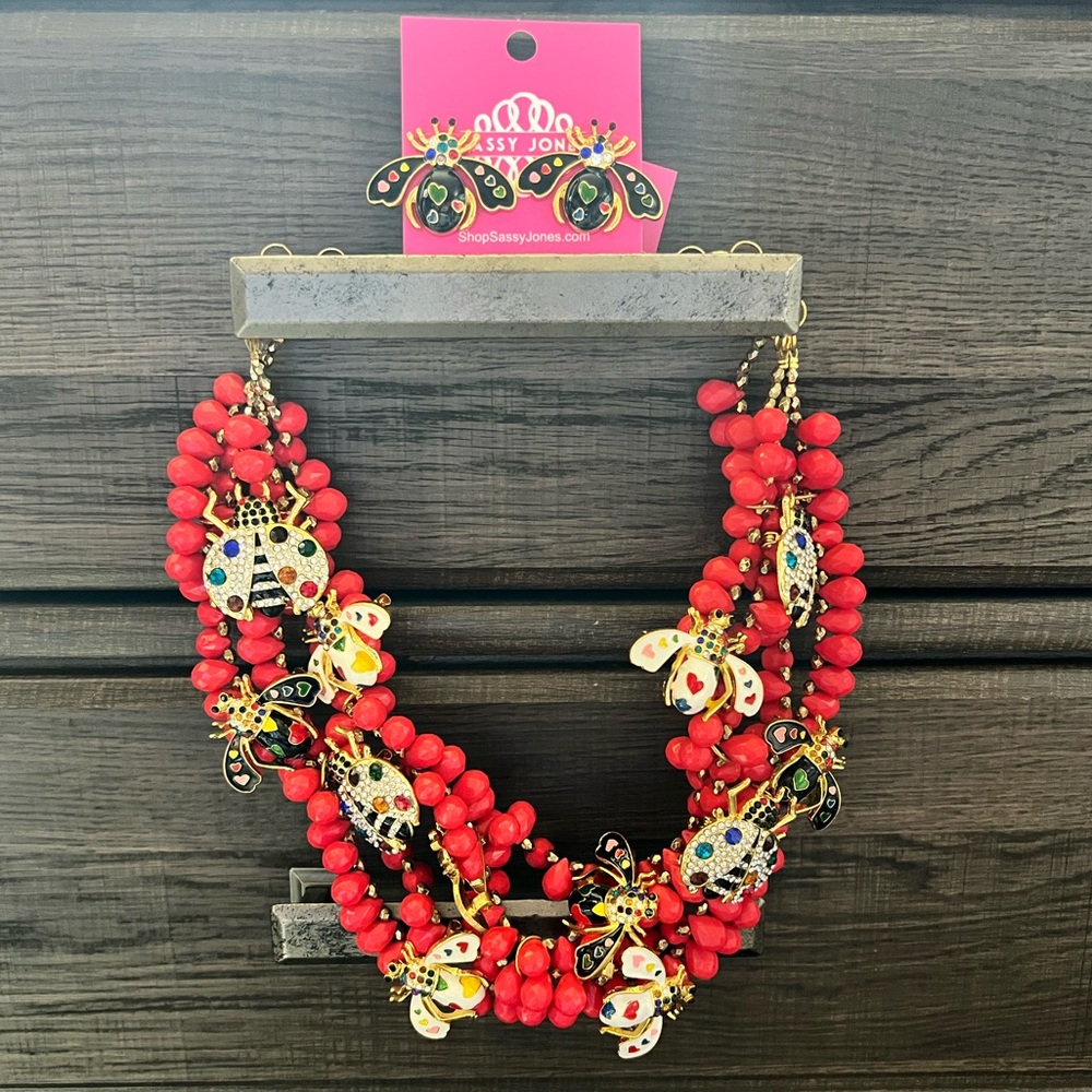 Sassy Jones Dainty Bug Bib Necklace and Earring Set